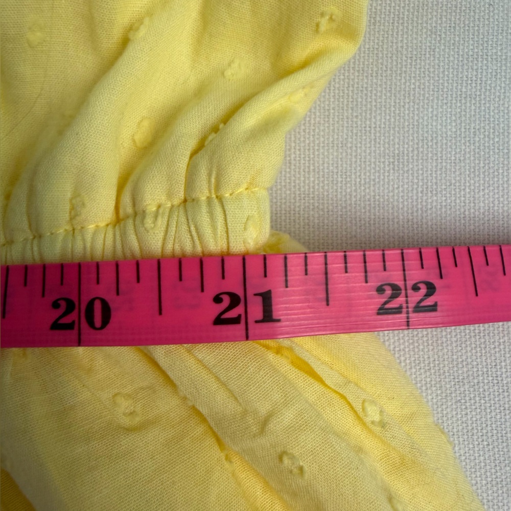 Japna Butter Yellow Swiss Dot Ruffled Cap Sleeve Lace Trim Tiered Mini Dress L - Picture 13 of 14